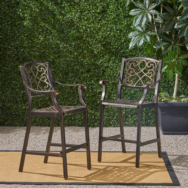 English Elm Christopher Knight Home® - WATERBURY Irene Outdoor 28" Aluminum Barstool Set of 2 – Copper Cast Aluminum, Weather-Resistant Elegance 65143.00