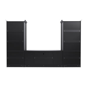 English Elm U-can Three Piece Wall Unit Built-in Media Center with Crown Molding and Tempered Glass Storage Black SJ000156AAB