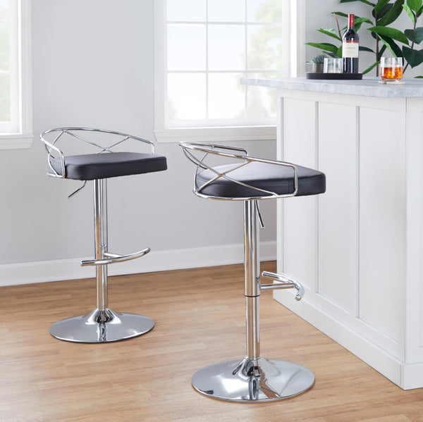 English Elm Adjustable Swivel Barstools Mid-century Modern Walnut and Cream Faux Leather Set of 2 B202S02169