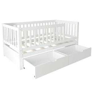 English Elm Convertible Toddler Daybed Solid Pine Kids Bed with Storage Drawers and Removable Rails White N899P429848K