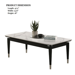 English Elm Contemporary 3-Piece Table Set With Sintered Stone Top, Silver-Capped Legs, Black & White Finish B2741S00687