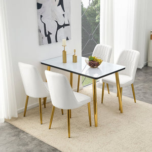 English Elm Table and Chair Set Marble Glass Top Gold Legs Pu Leather Seats Modern Dining Black,White+Gold W1151S04651