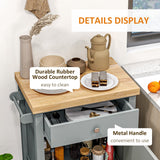 English Elm Homcom Utility Kitchen Cart, Rolling Kitchen Island With Smooth Rubberwood Top, Narrow Butcher Block Surface On Wheels With Storage Drawer & Cabinet, Gray