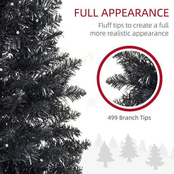 English Elm 7ft Matte Black Pencil Christmas Tree with 250 Warm Led Lights for Small Spaces T3971P401092