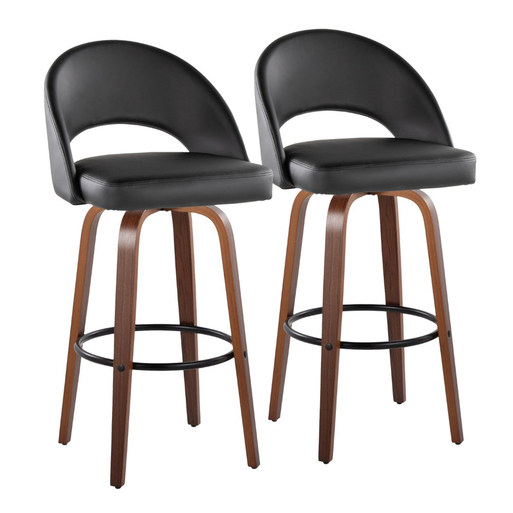 English Elm Fixed-height Mid-century Barstools with Walnut Legs and Grey Upholstered Seats Set Black,Walnut B202S01939
