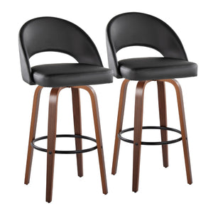 English Elm Fixed-height Mid-century Barstools with Walnut Legs and Grey Upholstered Seats Set Black,Walnut B202S01939