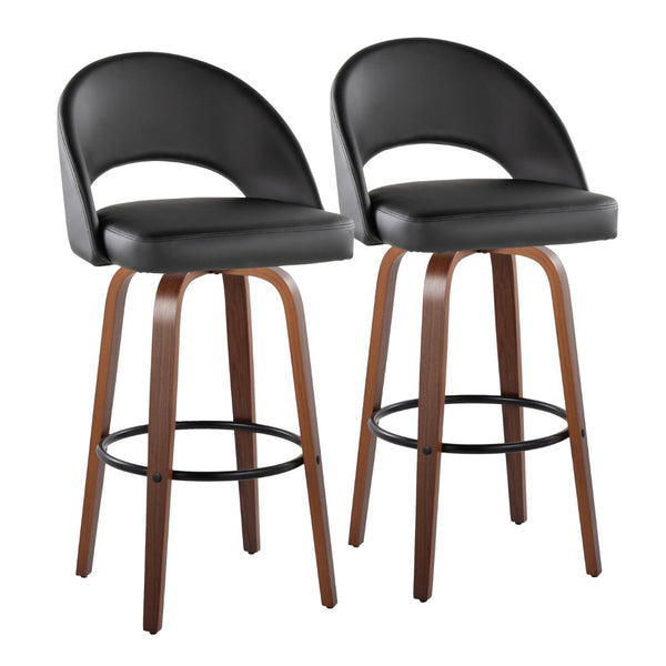 English Elm Fixed-height Mid-century Barstools with Walnut Legs and Grey Upholstered Seats Set Black,Walnut B202S01939