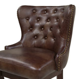 English Elm Holmes Tufted High-Back 360 Swivel Counter-Height Barstool, Mid Brown Faux Leather