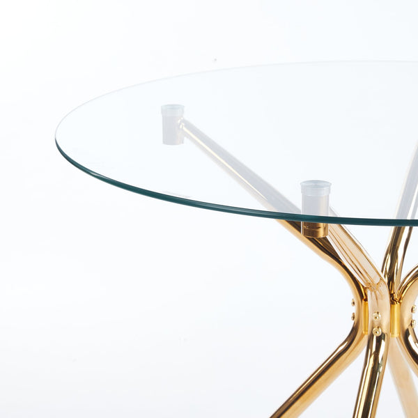 English Elm Dining Table With Tempered Glass Top And Chrome Metal Legs - Modern Space-Saving Design For Homes W234P351121