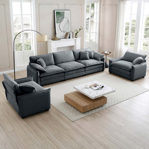 English Elm Warm And Cozy Sofa Set - Plush Grey Corduroy 3-Seater With 2 Single Sofas, Perfect For Movie Nights! W714S00746-GIGA
