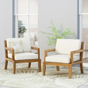 English Elm Christopher Knight Home® - Set of 2 Acacia Wood Patio Club Chairs with Water-Resistant Beige Cushions, Durable Teak Finish Seating 70787.00BGE-2