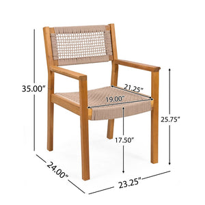 English Elm Braided Rope and Acacia Wood Dining Chair Set Coastal Farmhouse Woven Seating Pair N779P202840T