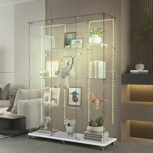 English Elm Tempered Glass Display Cabinet With Bluetooth Led Lights - Secure Storage For Wine, Files & Décor W3155S00014-GIGA