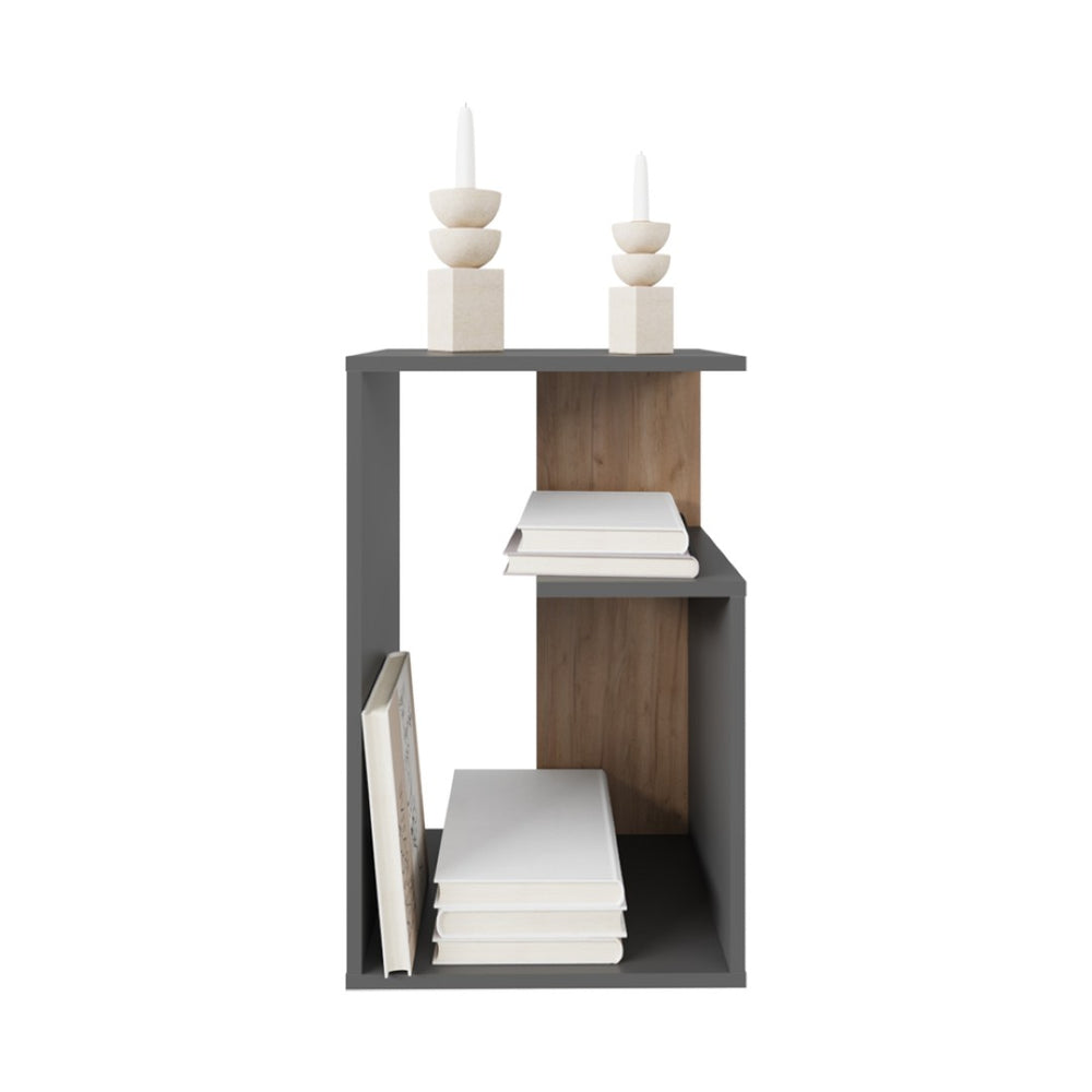 English Elm Side Table Sallis – Modern Gray & Macadamia Accent Table With Open Shelf For Living Spaces B092P309183-GIGA