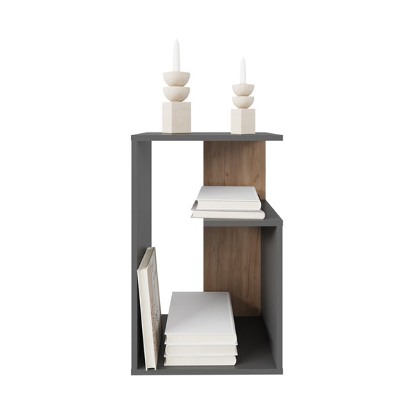 English Elm Side Table Sallis – Modern Gray & Macadamia Accent Table With Open Shelf For Living Spaces B092P309183-GIGA