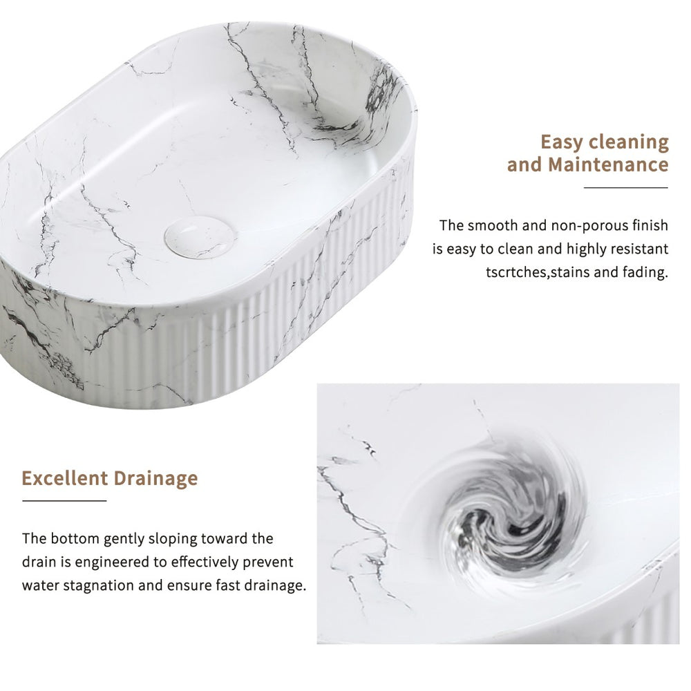English Elm Oval Porcelain Vessel Sink Bold Marble Art Pattern Above Counter Vanity Basin W3402P362392