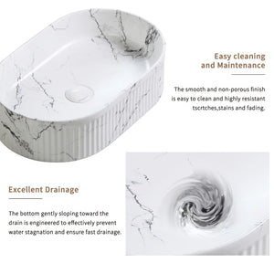 English Elm Oval Porcelain Vessel Sink Bold Marble Art Pattern Above Counter Vanity Basin W3402P362392