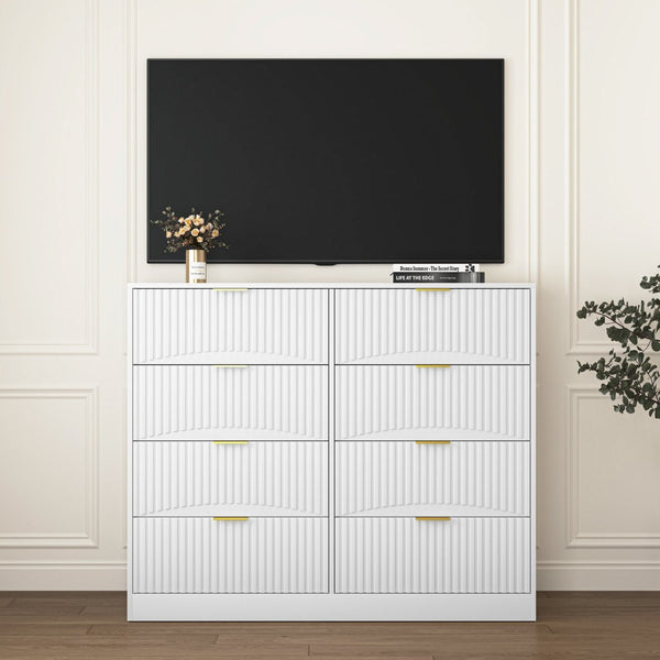 English Elm Modern Six Drawer Chest with Wavy Textured Fronts Sleek Matte Storage for Any Room White W409P307536