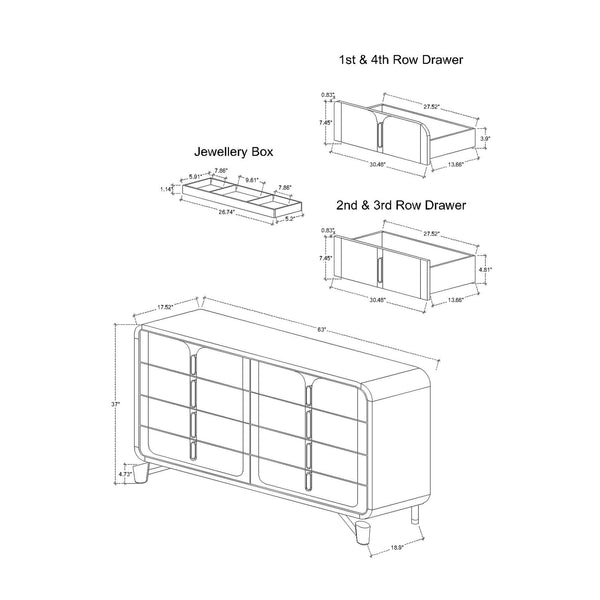 English Elm Nora Solid Wood Chest with Geometric Legs and Rounded Edges — Contemporary Spacious Drawers, Stylish Pulls Beige 65.55 L x 19.96 W x 36.42 H B201P409555