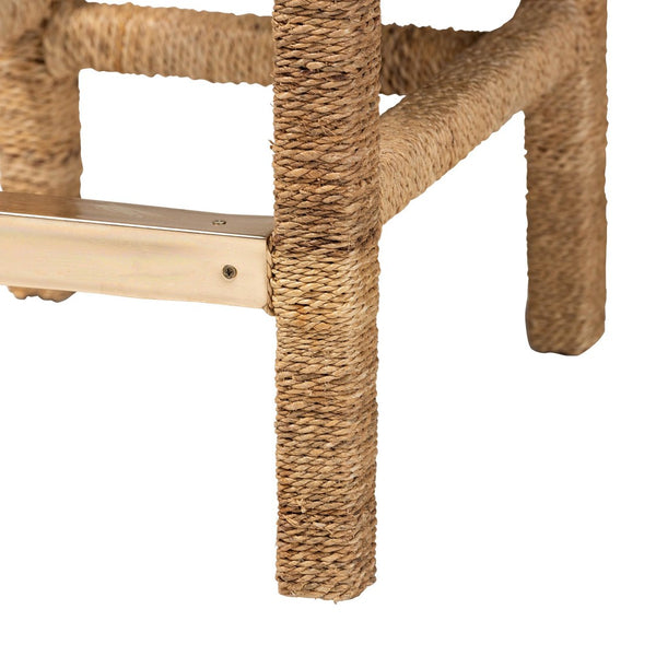 English Elm Modern Handcrafted Seagrass Woven Mahogany Counter Stool for Kitchen Island B2750P467723