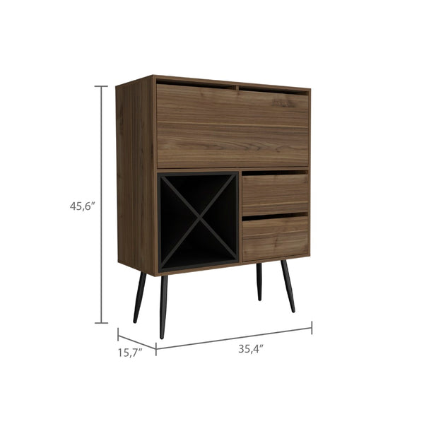English Elm Sheffield Industrial Bar Cabinet with Eight Bottle Cubbies and Steel Legs for Home Entertaining B128S00155
