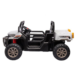 English Elm 24v Kids Ride on Dump Truck Two Seat Electric Utv with Tilting Bed and Remote Control White W1578P188522