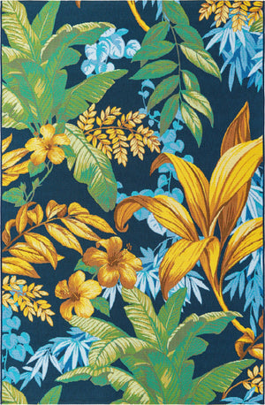 Unique Loom Outdoor Botanical Calypso Machine Made Floral / Botanical Rug Multi, Light Blue/Navy Blue/Orange/Brown/Olive/Ivory/Yellow 5' 3" x 8' 0"