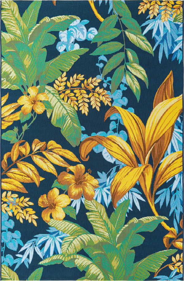 Unique Loom Outdoor Botanical Calypso Machine Made Floral / Botanical Rug Multi, Light Blue/Navy Blue/Orange/Brown/Olive/Ivory/Yellow 5' 3" x 8' 0"