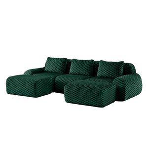 English Elm 114" U-shaped Modular Sectional Flannelette Sofa Oversized Lounge with Movable Ottoman Green W714S01527