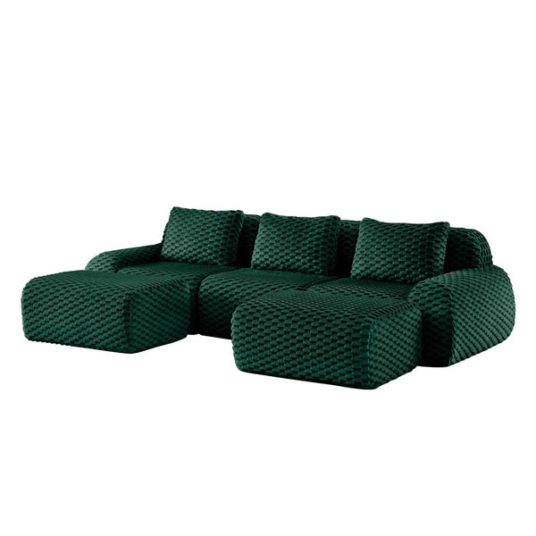 English Elm 114" U-shaped Modular Sectional Flannelette Sofa Oversized Lounge with Movable Ottoman Green W714S01527