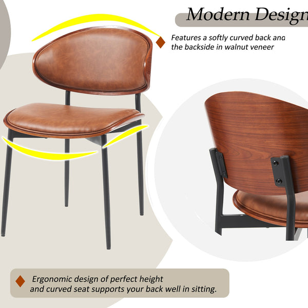 English Elm Mid-Century Modern Dining Chairs Set Of 2 – Chic Italian Bentwood With Luxe Pu Leather & Metal Legs N842P290053D