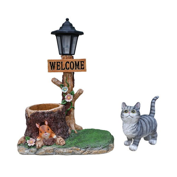 English Elm Schnauzer Solar Led Resin Planter Statue Outdoor Garden Accent for Patio Decor W5398P464238