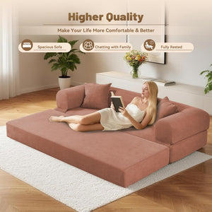English Elm Convertible Corduroy Sleeper Sofa Queen Fold Out Bed with Dual Storage Pockets Pink W3396P483178