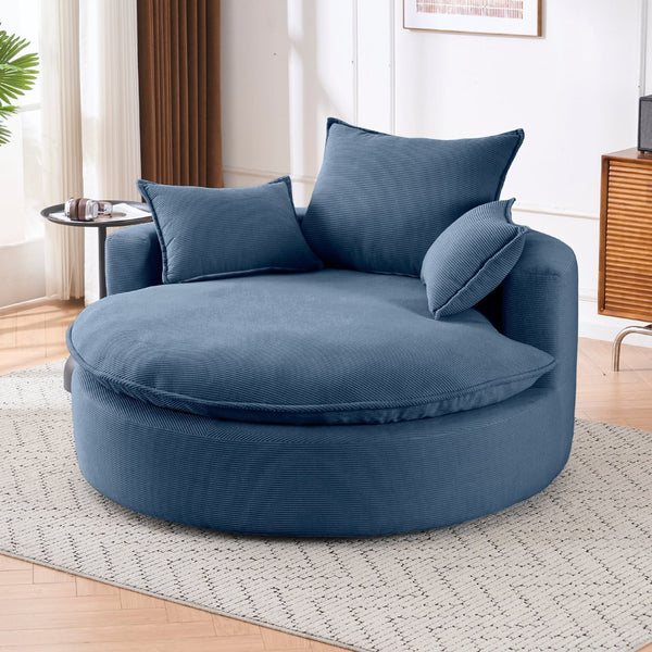 English Elm 360 Swivel Corduroy Barrel Lounge Chair with Pillows for Living Room or Bedroom Blue W1752P410950