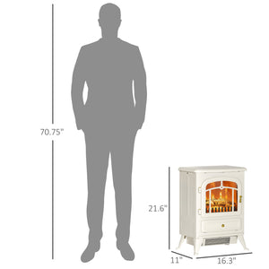 English Elm Homcom 22" Electric Fireplace Heater - Portable Freestanding Stove With Realistic Flames, Beige Charm W2225P249841