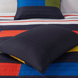 JLA Home Urban Habitat Kids - Stripe Colorblock Quilt Set for Kids — Soft 100% Cotton, Prewashed, OEKO‑TEX & Antimicrobial Finish 88 L x 68 W x 1H UHK13-0222