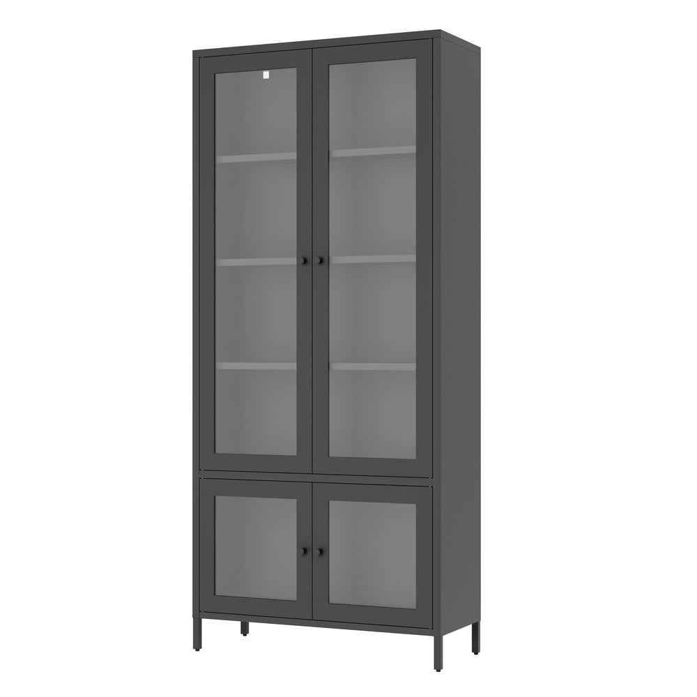 English Elm Large Metal Storage Cabinet with 4 Tempered Glass Doors, 5 Adjustable Shelves, Rust‑Resistant Steel, Black — Stylish Display & Secure Home Office Storage W2378P176271
