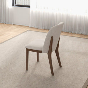 English Elm Mid-century Modern Linen Dining Chairs with Tapered Wood Legs Set of 2 Beige B183P231884