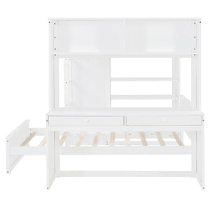 English Elm Full Twin Loft Bed with Desk Wardrobe Shelves Pine Wood Frame Kids Bedroom White LT000821AAK-1