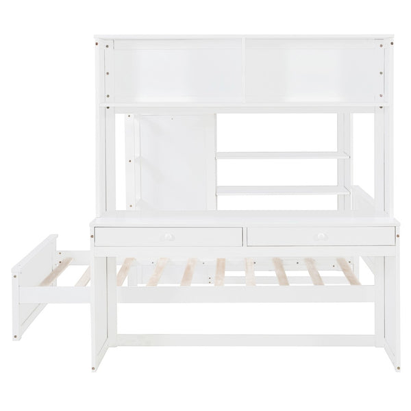 English Elm Full Twin Loft Bed with Desk Wardrobe Shelves Pine Wood Frame Kids Bedroom White LT000821AAK-1