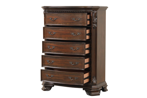 English Elm Traditional 5-Drawer Chest in Walnut with Metal Pulls — Durable Solid & Manufactured Wood Storage Solution B009P225189