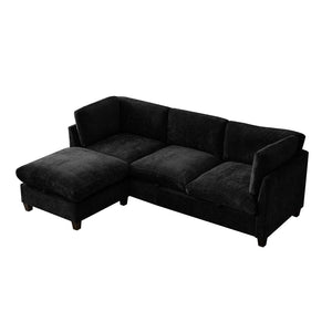 English Elm 96.5" L-shaped Chenille Sectional with Storage Ottoman Eucalyptus Frame Living Room Black W1097S00282