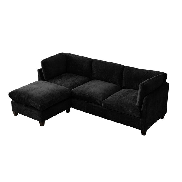 English Elm 96.5" L-shaped Chenille Sectional with Storage Ottoman Eucalyptus Frame Living Room Black W1097S00282
