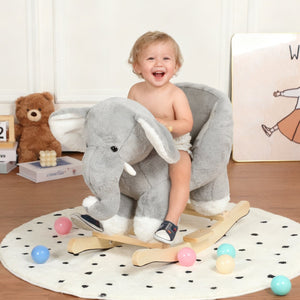 English Elm Kids Elephant Plush Rocking Toy with Sound Button Safety Belt and Sturdy Steel Frame W3723P374146