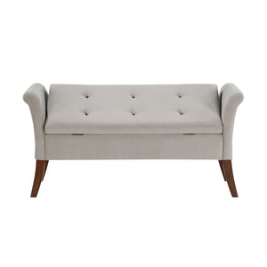 English Elm Velvet Upholstered Storage Bench with Button Tufting, Flared Arms and Wooden Legs, Luxe Hidden Storage Beige B016P383413