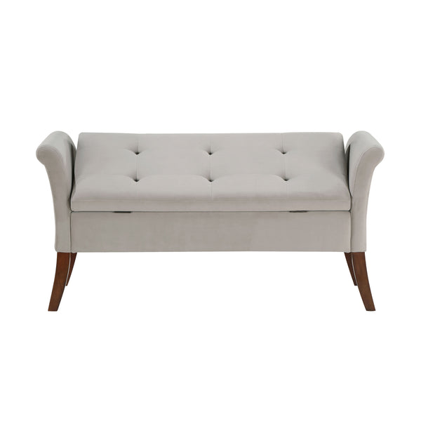 English Elm Velvet Upholstered Storage Bench with Button Tufting, Flared Arms and Wooden Legs, Luxe Hidden Storage Beige B016P383413