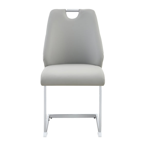 English Elm Dining Chairs Set Of 2 - Light Gray Faux Leather With Gold Mesh, Chrome Accents & Comfort Design W3493P359742