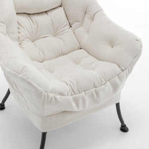 English Elm Accent Recliner Chair With Ottoman – Elegant Beige Velvet Lounge Chair For Ultimate Comfort & Style T3903P372938