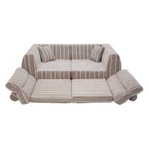 English Elm Chenille Stripe Velvet Sofa Three Seat Minimalist Upholstered Couch for Living Room Brown White W5532S00012