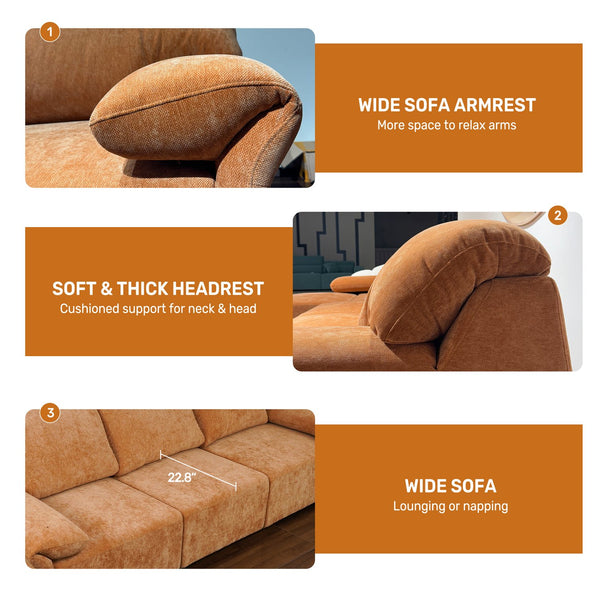 English Elm 3 Seats Power Recliner Sofa Convertible to Bed with Remote, Oversized 29" Seats, Plush Orange Polyester W3795S00003